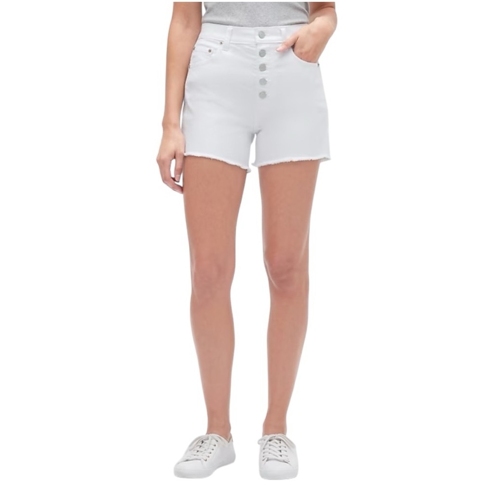 GAP High Rise Denim Shorts‎ Optic White Cut Off Distressed Hem Women’s 29